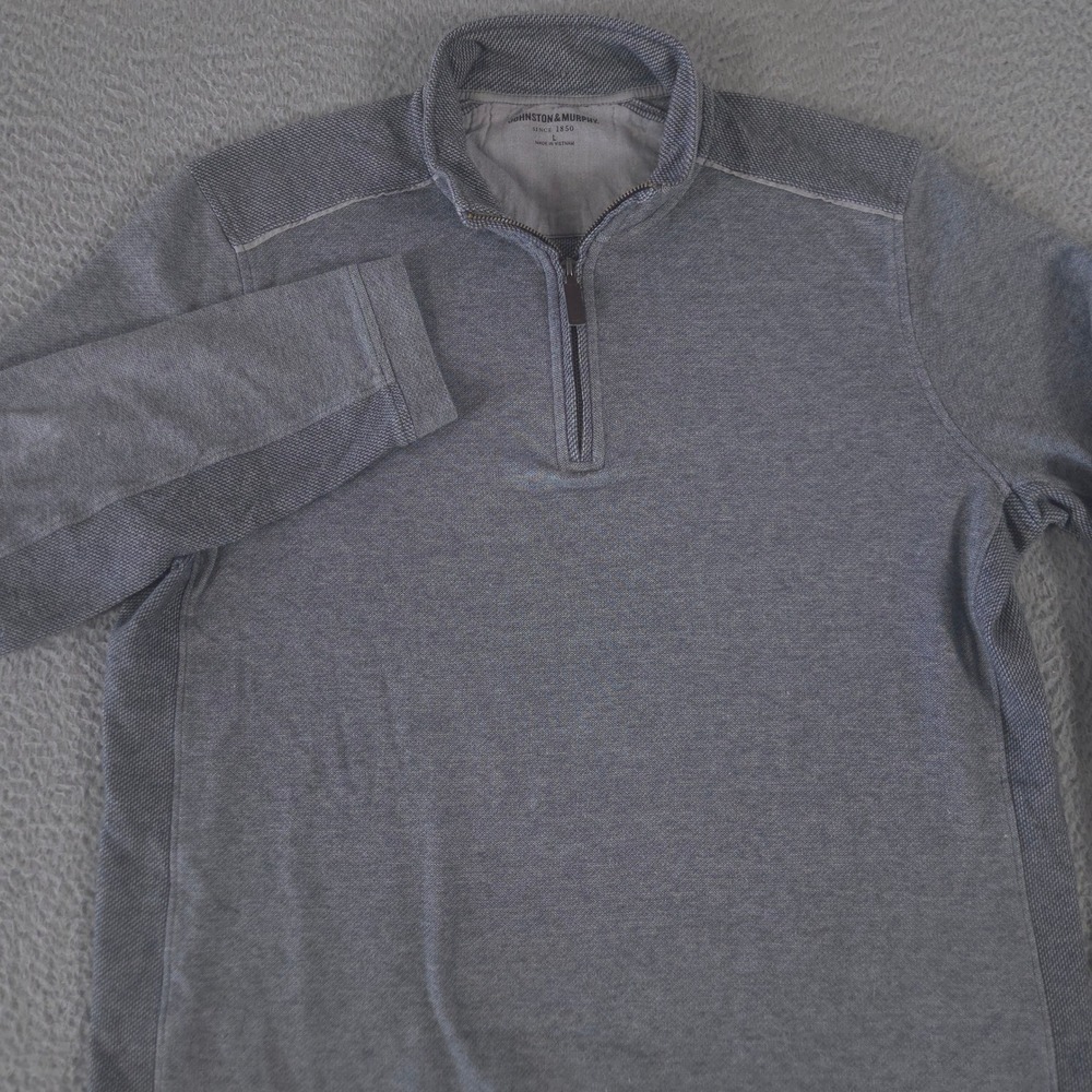 Johnston & Murphy Pullover Mens Large Gray Textured Cotton Blend Quarter Zip Top